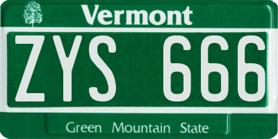 VT license plate ZYS666