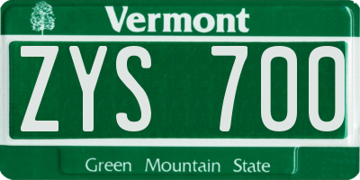 VT license plate ZYS700