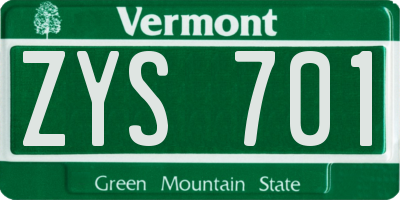 VT license plate ZYS701