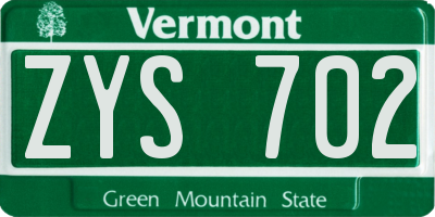 VT license plate ZYS702