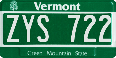 VT license plate ZYS722