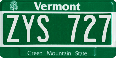 VT license plate ZYS727