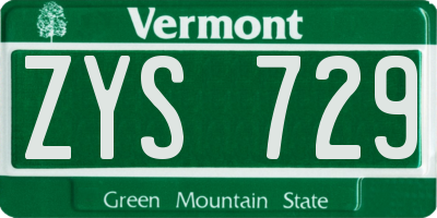 VT license plate ZYS729