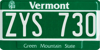 VT license plate ZYS730