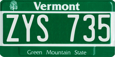 VT license plate ZYS735
