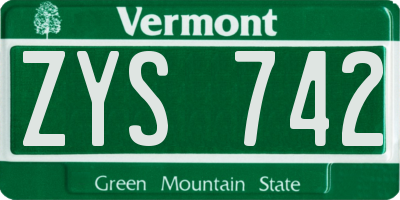 VT license plate ZYS742