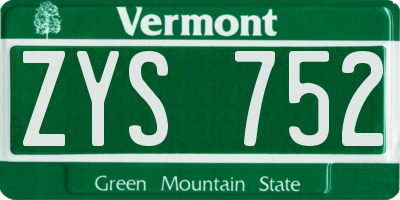 VT license plate ZYS752