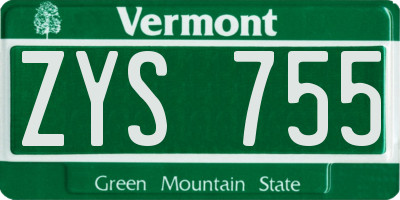 VT license plate ZYS755