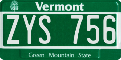 VT license plate ZYS756