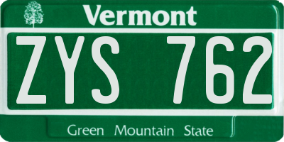VT license plate ZYS762