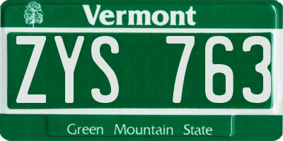 VT license plate ZYS763