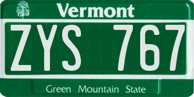 VT license plate ZYS767