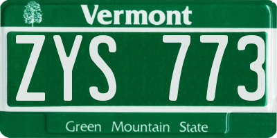 VT license plate ZYS773