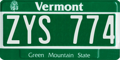 VT license plate ZYS774