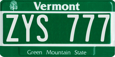 VT license plate ZYS777