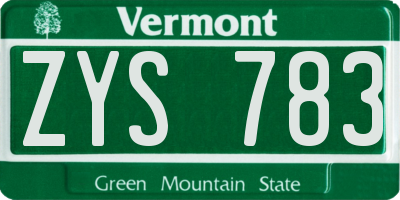 VT license plate ZYS783