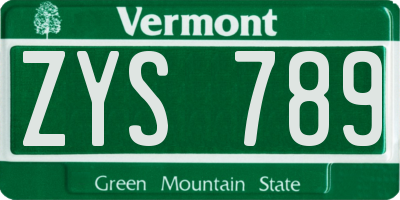 VT license plate ZYS789