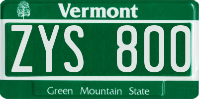 VT license plate ZYS800
