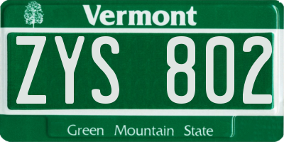 VT license plate ZYS802