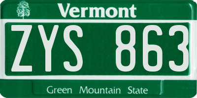 VT license plate ZYS863