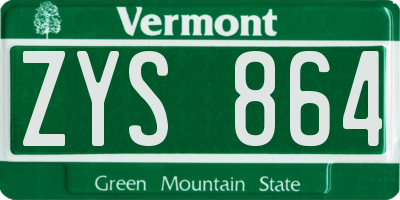 VT license plate ZYS864