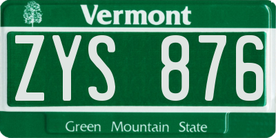VT license plate ZYS876