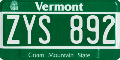 VT license plate ZYS892
