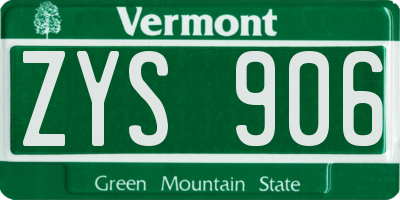 VT license plate ZYS906