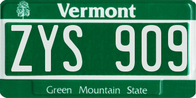 VT license plate ZYS909