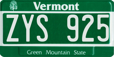 VT license plate ZYS925
