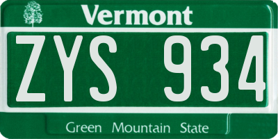VT license plate ZYS934