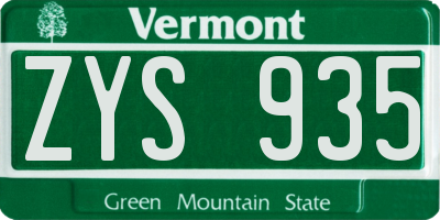 VT license plate ZYS935