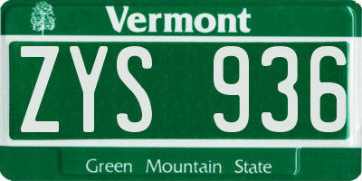 VT license plate ZYS936