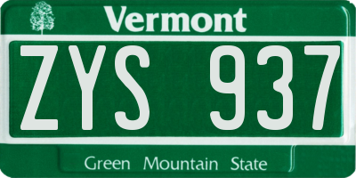 VT license plate ZYS937