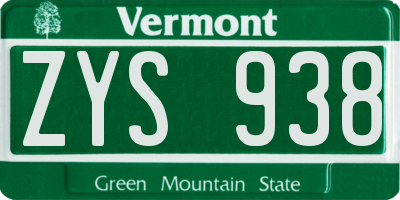 VT license plate ZYS938