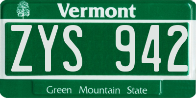 VT license plate ZYS942
