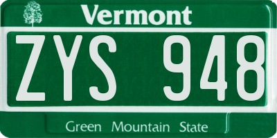 VT license plate ZYS948