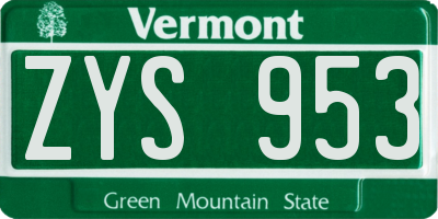 VT license plate ZYS953