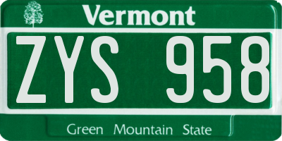 VT license plate ZYS958