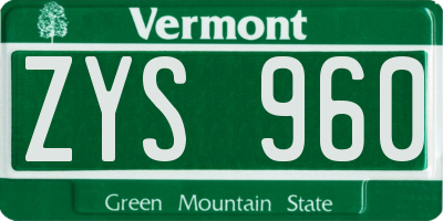 VT license plate ZYS960