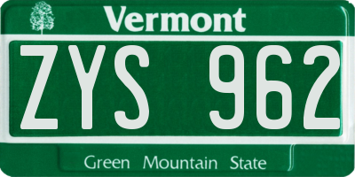 VT license plate ZYS962