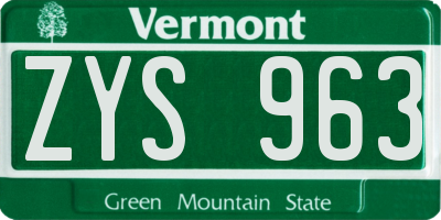 VT license plate ZYS963
