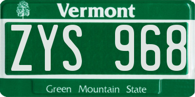 VT license plate ZYS968