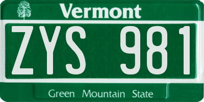VT license plate ZYS981