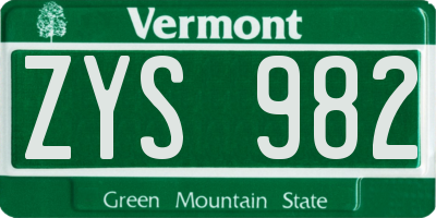 VT license plate ZYS982