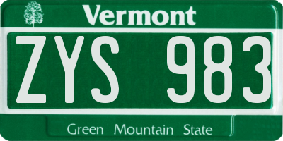 VT license plate ZYS983