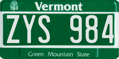 VT license plate ZYS984