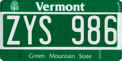 VT license plate ZYS986