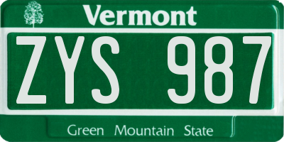 VT license plate ZYS987