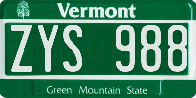 VT license plate ZYS988